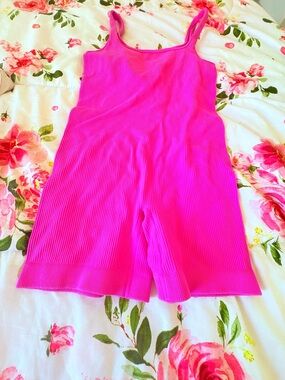 Hot Pink Ribbed Tank Romper